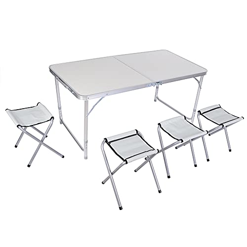 NDNCZDHC Klapptisch aus Aluminiumlegierung für draußen, mit 4 Hockern, robuster Camping-Klapptisch für Picknick im Garten im Freien von NDNCZDHC
