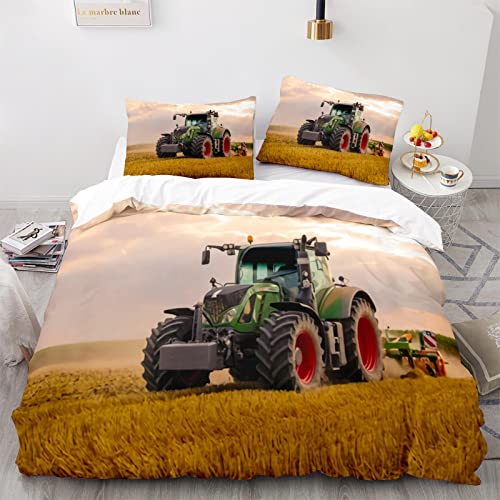 NDXRWDZR Bettwäsche 155x220 GrüNer Traktor Bettwäsche-Set mit Reißverschluss Schließung Bettbezug für Kinder Jungs Weicher Atmungsaktive Mikrofaser Bettwäsche + 2 Kopfkissenbezug 80x80 cm von NDXRWDZR