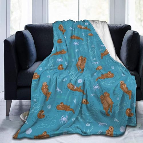 Decke Blauer Otter Kuscheldecke Flauschig als Geschenke für Frauen Männer Extra Weich Warm Decke als Sofaüberwurf Tagesdecke oder Wohnzimmerdecke - 140 x 200 cm von NDXRWDZR