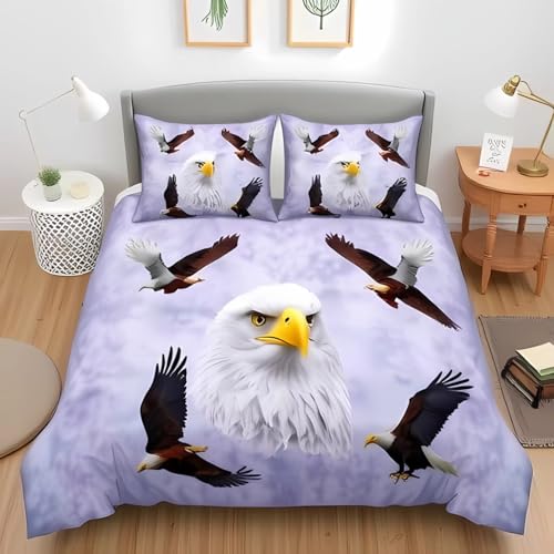NDXRWDZR Bettwäsche 135x200 Adler Bettwäsche-Set mit Reißverschluss Schließung für Kinder Weicher Atmungsaktive Mikrofaser Bettbezug + 2 Kopfkissenbezug 80x80 cm von NDXRWDZR