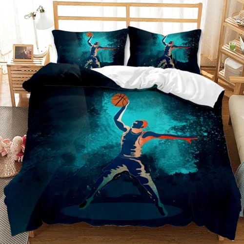 NDXRWDZR Bettwäsche 135x200 Basketball Bettwäsche-Set mit Reißverschluss Schließung für Kinder Weicher Atmungsaktive Mikrofaser Bettbezug + 2 Kopfkissenbezug 80x80 cm von NDXRWDZR
