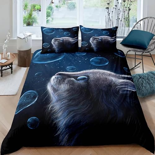 NDXRWDZR Bettwäsche 135x200 Blaue Katze Bettwäsche-Set mit Reißverschluss Schließung für Kinder Weicher Atmungsaktive Mikrofaser Bettbezug + 2 Kopfkissenbezug 80x80 cm von NDXRWDZR