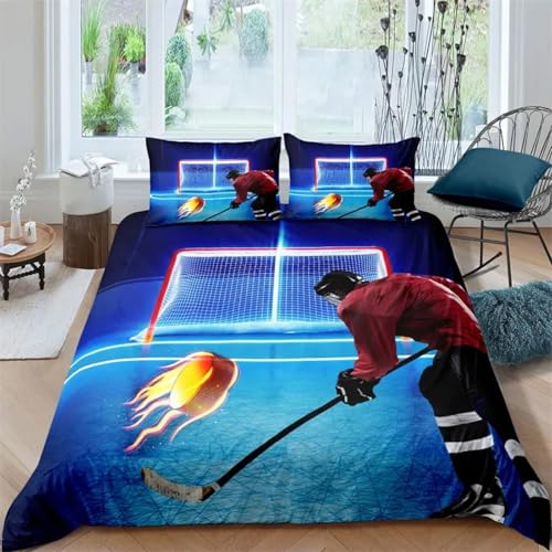 NDXRWDZR Bettwäsche 135x200 Blauer Hockeypuck Bettwäsche-Set mit Reißverschluss Schließung für Kinder Weicher Atmungsaktive Mikrofaser Bettbezug + 2 Kopfkissenbezug 80x80 cm von NDXRWDZR
