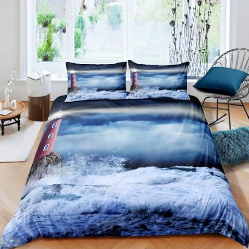 NDXRWDZR Bettwäsche 135x200 Blauer Leuchtturm Bettwäsche-Set mit Reißverschluss Schließung für Kinder Weicher Atmungsaktive Mikrofaser Bettbezug + 2 Kopfkissenbezug 80x80 cm NDXRWDZR Bettwäsche 135x200 Blauer Leuchtturm Bettwäsche-Set mit Reißverschluss Schließung für Kinder Weicher Atmungsaktive Mikrofaser Bettbezug + 2 Kopfkissenbezug 80x80 cm von NDXRWDZR