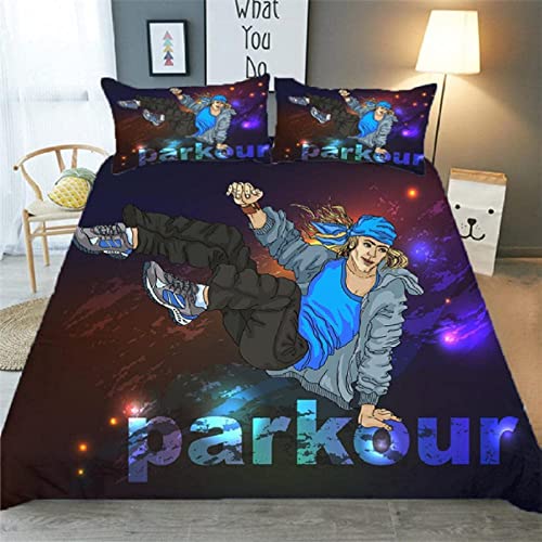 NDXRWDZR Bettwäsche 135x200 Blauer Parkour Bettwäsche-Set mit Reißverschluss Schließung Bettbezug für Kinder Mädchen Weicher Atmungsaktive Mikrofaser Bettwäsche + 2 Kopfkissenbezug 80x80 cm von NDXRWDZR