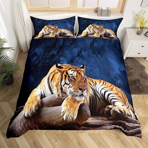 NDXRWDZR Bettwäsche 135x200 Blauer Tiger Bettwäsche-Set mit Reißverschluss Schließung Bettbezug für Kinder Mädchen Weicher Atmungsaktive Mikrofaser Bettwäsche + 2 Kopfkissenbezug 80x80 cm von NDXRWDZR