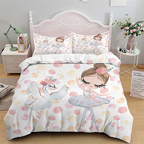 NDXRWDZR Bettwäsche 135x200 Blaues Ballerina-MäDchen Bettwäsche-Set mit Reißverschluss Schließung Bettbezug für Kinder Mädchen Weicher Atmungsaktive Mikrofaser Bettwäsche + 2 Kopfkissenbezug 80x80 cm von NDXRWDZR