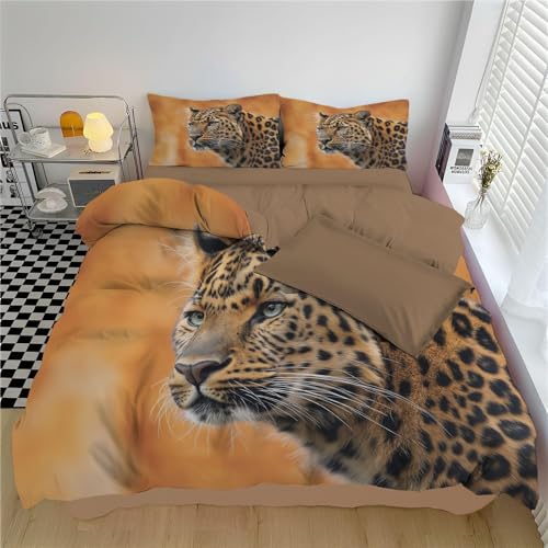 NDXRWDZR Bettwäsche 135x200 Brauner Gepard Bettwäsche-Set mit Reißverschluss Schließung für Kinder Weicher Atmungsaktive Mikrofaser Bettbezug + 2 Kopfkissenbezug 80x80 cm von NDXRWDZR