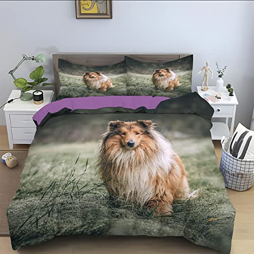 NDXRWDZR Bettwäsche 135x200 GrüNer Collie Bettwäsche-Set mit Reißverschluss Schließung Bettbezug für Kinder Mädchen Weicher Atmungsaktive Mikrofaser Bettwäsche + 2 Kopfkissenbezug 80x80 cm von NDXRWDZR
