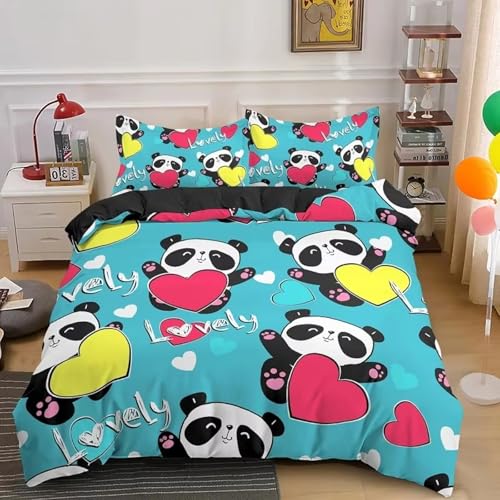 NDXRWDZR Bettwäsche 135x200 GrüNer Panda Bettwäsche-Set mit Reißverschluss Schließung für Kinder Weicher Atmungsaktive Mikrofaser Bettbezug + 2 Kopfkissenbezug 80x80 cm von NDXRWDZR