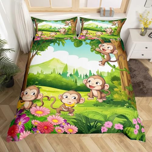 NDXRWDZR Bettwäsche 135x200 GrüNer Waldaffe Bettwäsche-Set mit Reißverschluss Schließung für Kinder Weicher Atmungsaktive Mikrofaser Bettbezug + 2 Kopfkissenbezug 80x80 cm NDXRWDZR Bettwäsche 135x200 GrüNer Waldaffe Bettwäsche-Set mit Reißverschluss Schließung für Kinder Weicher Atmungsaktive Mikrofaser Bettbezug + 2 Kopfkissenbezug 80x80 cm von NDXRWDZR