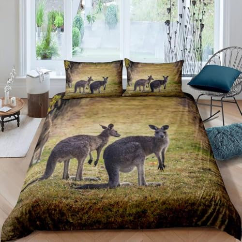 NDXRWDZR Bettwäsche 135x200 KäNguru Bettwäsche-Set mit Reißverschluss Schließung für Kinder Weicher Atmungsaktive Mikrofaser Bettbezug + 2 Kopfkissenbezug 80x80 cm von NDXRWDZR
