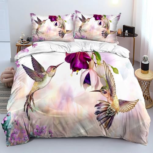 NDXRWDZR Bettwäsche 135x200 Kolibri Bettwäsche-Set mit Reißverschluss Schließung für Kinder Weicher Atmungsaktive Mikrofaser Bettbezug + 2 Kopfkissenbezug 80x80 cm von NDXRWDZR