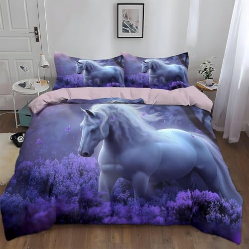 NDXRWDZR Bettwäsche 135x200 Lila Pferd Bettwäsche-Set mit Reißverschluss Schließung für Kinder Weicher Atmungsaktive Mikrofaser Bettbezug + 2 Kopfkissenbezug 80x80 cm NDXRWDZR Bettwäsche 135x200 Lila Pferd Bettwäsche-Set mit Reißverschluss Schließung für Kinder Weicher Atmungsaktive Mikrofaser Bettbezug + 2 Kopfkissenbezug 80x80 cm von NDXRWDZR