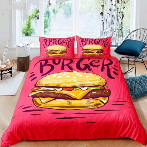 NDXRWDZR Bettwäsche 135x200 Lustig Burger Bettwäsche-Set mit Reißverschluss Schließung für Kinder Weicher Atmungsaktive Mikrofaser Bettbezug + 2 Kopfkissenbezug 80x80 cm von NDXRWDZR