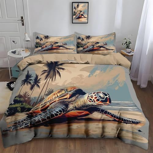NDXRWDZR Bettwäsche 135x200 MeeresschildkröTe Bettwäsche-Set mit Reißverschluss Schließung für Kinder Weicher Atmungsaktive Mikrofaser Bettbezug + 2 Kopfkissenbezug 80x80 cm von NDXRWDZR