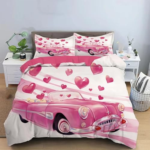 NDXRWDZR Bettwäsche 135x200 Rosa Truck Bettwäsche-Set mit Reißverschluss Schließung für Kinder Weicher Atmungsaktive Mikrofaser Bettbezug + 2 Kopfkissenbezug 80x80 cm von NDXRWDZR