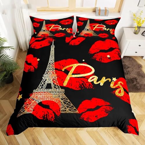 NDXRWDZR Bettwäsche 135x200 Rote Lippen Bettwäsche-Set mit Reißverschluss Schließung für Kinder Weicher Atmungsaktive Mikrofaser Bettbezug + 2 Kopfkissenbezug 80x80 cm von NDXRWDZR