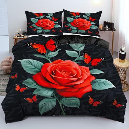 NDXRWDZR Bettwäsche 135x200 Rote Rose Bettwäsche-Set mit Reißverschluss Schließung für Kinder Weicher Atmungsaktive Mikrofaser Bettbezug + 2 Kopfkissenbezug 80x80 cm NDXRWDZR Bettwäsche 135x200 Rote Rose Bettwäsche-Set mit Reißverschluss Schließung für Kinder Weicher Atmungsaktive Mikrofaser Bettbezug + 2 Kopfkissenbezug 80x80 cm von NDXRWDZR