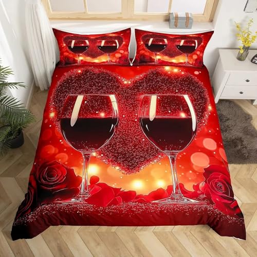 NDXRWDZR Bettwäsche 135x200 Rotwein Bettwäsche-Set mit Reißverschluss Schließung für Kinder Weicher Atmungsaktive Mikrofaser Bettbezug + 2 Kopfkissenbezug 80x80 cm von NDXRWDZR
