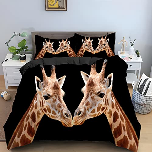 NDXRWDZR Bettwäsche 135x200 Schwarze Giraffe Bettwäsche-Set mit Reißverschluss Schließung Bettbezug für Kinder Mädchen Weicher Atmungsaktive Mikrofaser Bettwäsche + 2 Kopfkissenbezug 80x80 cm von NDXRWDZR