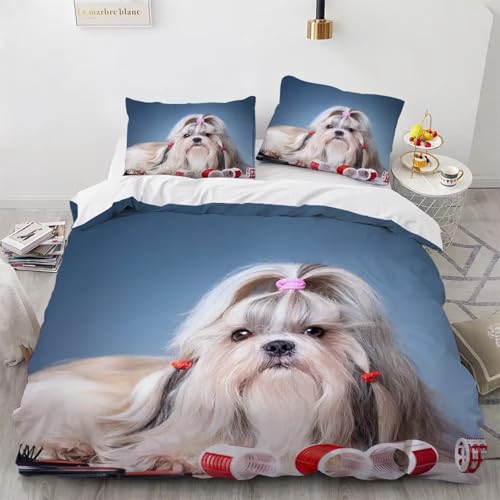 NDXRWDZR Bettwäsche 135x200 Shih Tzu Bettwäsche-Set mit Reißverschluss Schließung für Kinder Weicher Atmungsaktive Mikrofaser Bettbezug + 2 Kopfkissenbezug 80x80 cm von NDXRWDZR