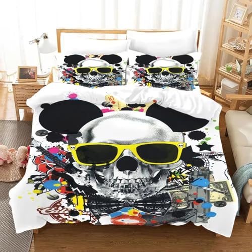 NDXRWDZR Bettwäsche 135x200 WeißEr Totenkopf Bettwäsche-Set mit Reißverschluss Schließung für Kinder Weicher Atmungsaktive Mikrofaser Bettbezug + 2 Kopfkissenbezug 80x80 cm von NDXRWDZR