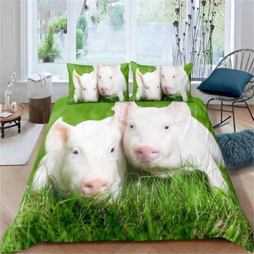 NDXRWDZR Bettwäsche 135x200 WeißEs Schwein Bettwäsche-Set mit Reißverschluss Schließung für Kinder Weicher Atmungsaktive Mikrofaser Bettbezug + 2 Kopfkissenbezug 80x80 cm von NDXRWDZR