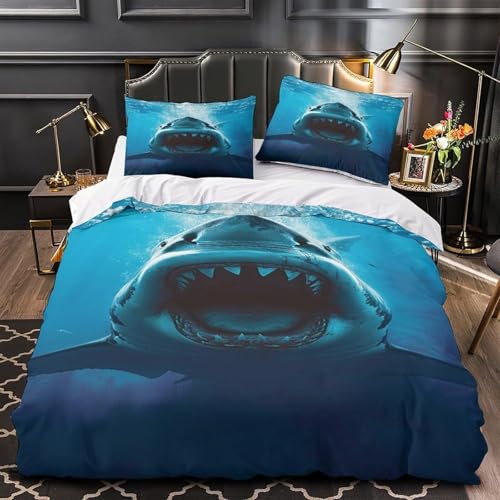 NDXRWDZR Bettwäsche 155x220 Blauer Hai Bettwäsche-Set mit Reißverschluss Schließung für Kinder Weicher Atmungsaktive Mikrofaser Bettbezug + 2 Kopfkissenbezug 80x80 cm NDXRWDZR Bettwäsche 155x220 Blauer Hai Bettwäsche-Set mit Reißverschluss Schließung für Kinder Weicher Atmungsaktive Mikrofaser Bettbezug + 2 Kopfkissenbezug 80x80 cm von NDXRWDZR