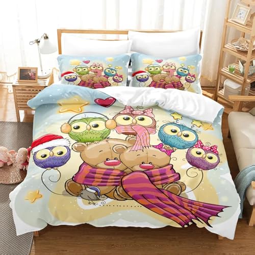 NDXRWDZR Bettwäsche 155x220 Cartoon-Eule Bettwäsche-Set mit Reißverschluss Schließung für Kinder Weicher Atmungsaktive Mikrofaser Bettbezug + 2 Kopfkissenbezug 80x80 cm von NDXRWDZR