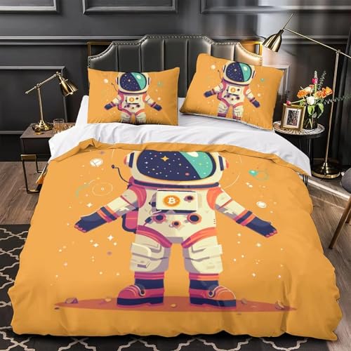 NDXRWDZR Bettwäsche 155x220 Gelber Astronaut Bettwäsche-Set mit Reißverschluss Schließung für Kinder Weicher Atmungsaktive Mikrofaser Bettbezug + 2 Kopfkissenbezug 80x80 cm von NDXRWDZR