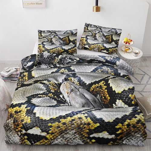 NDXRWDZR Bettwäsche 155x220 Graue Schlange Bettwäsche-Set mit Reißverschluss Schließung für Kinder Weicher Atmungsaktive Mikrofaser Bettbezug + 2 Kopfkissenbezug 80x80 cm von NDXRWDZR
