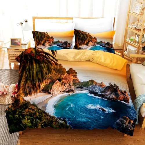 NDXRWDZR Bettwäsche 155x220 Hawaii-Strand Bettwäsche-Set mit Reißverschluss Schließung für Kinder Weicher Atmungsaktive Mikrofaser Bettbezug + 2 Kopfkissenbezug 80x80 cm von NDXRWDZR