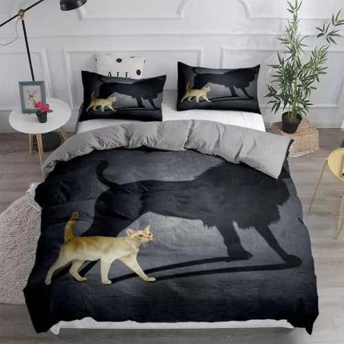 NDXRWDZR Bettwäsche 155x220 Katze LöWe Bettwäsche-Set mit Reißverschluss Schließung für Kinder Weicher Atmungsaktive Mikrofaser Bettbezug + 2 Kopfkissenbezug 80x80 cm von NDXRWDZR