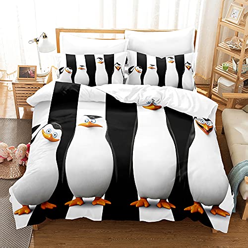 NDXRWDZR Bettwäsche 155x220 Pinguin Bettwäsche-Set mit Reißverschluss Schließung für Kinder Weicher Atmungsaktive Mikrofaser Bettbezug + 2 Kopfkissenbezug 80x80 cm von NDXRWDZR