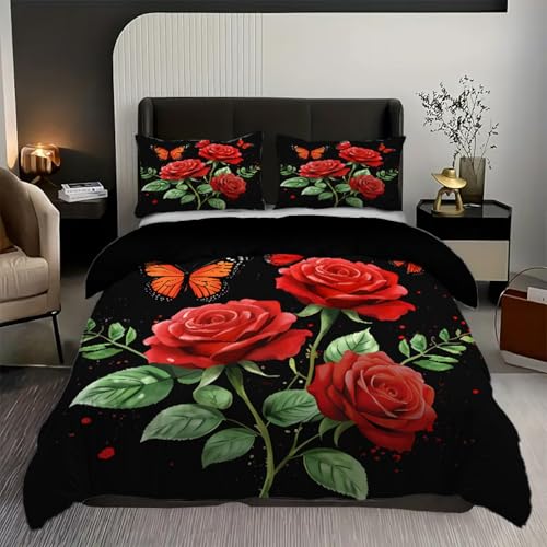 NDXRWDZR Bettwäsche 155x220 Rote Rose Bettwäsche-Set mit Reißverschluss Schließung für Kinder Weicher Atmungsaktive Mikrofaser Bettbezug + 2 Kopfkissenbezug 80x80 cm NDXRWDZR Bettwäsche 155x220 Rote Rose Bettwäsche-Set mit Reißverschluss Schließung für Kinder Weicher Atmungsaktive Mikrofaser Bettbezug + 2 Kopfkissenbezug 80x80 cm von NDXRWDZR