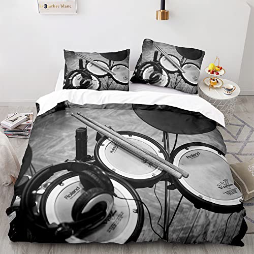 NDXRWDZR Bettwäsche 155x220 Schlagzeug Bettwäsche-Set mit Reißverschluss Schließung für Kinder Weicher Atmungsaktive Mikrofaser Bettbezug + 2 Kopfkissenbezug 80x80 cm von NDXRWDZR