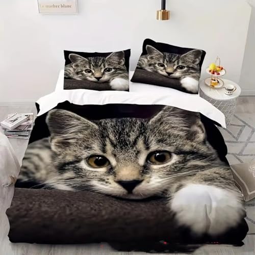 NDXRWDZR Bettwäsche 155x220 Schwarze Katze Bettwäsche-Set mit Reißverschluss Schließung für Kinder Weicher Atmungsaktive Mikrofaser Bettbezug + 2 Kopfkissenbezug 80x80 cm von NDXRWDZR