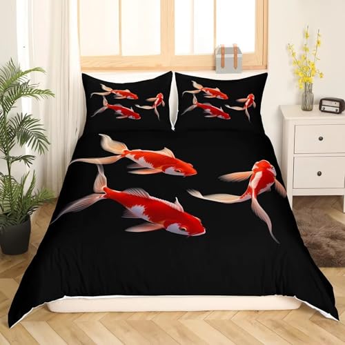 NDXRWDZR Bettwäsche 155x220 Schwarzer Koi Bettwäsche-Set mit Reißverschluss Schließung für Kinder Weicher Atmungsaktive Mikrofaser Bettbezug + 2 Kopfkissenbezug 80x80 cm NDXRWDZR Bettwäsche 155x220 Schwarzer Koi Bettwäsche-Set mit Reißverschluss Schließung für Kinder Weicher Atmungsaktive Mikrofaser Bettbezug + 2 Kopfkissenbezug 80x80 cm von NDXRWDZR