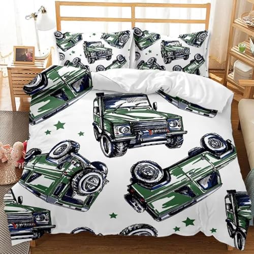 NDXRWDZR Bettwäsche 200x220 Auto Bettwäsche-Set mit Reißverschluss Schließung für Erwachsene Kinder Weicher Atmungsaktive Mikrofaser Bettbezug + 2 Kopfkissenbezug 80x80 cm von NDXRWDZR