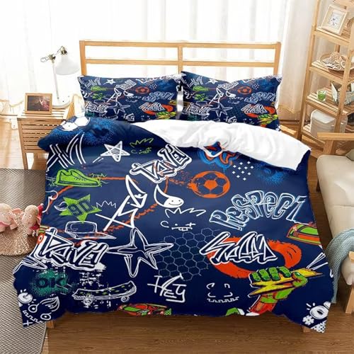 NDXRWDZR Bettwäsche 200x220 Blaues Hip-Hop-Graffiti Bettwäsche-Set mit Reißverschluss Schließung für Erwachsene Kinder Weicher Atmungsaktive Mikrofaser Bettbezug + 2 Kopfkissenbezug 80x80 cm NDXRWDZR Bettwäsche 200x220 Blaues Hip-Hop-Graffiti Bettwäsche-Set mit Reißverschluss Schließung für Erwachsene Kinder Weicher Atmungsaktive Mikrofaser Bettbezug + 2 Kopfkissenbezug 80x80 cm von NDXRWDZR