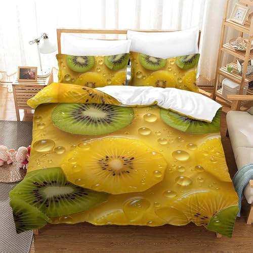 NDXRWDZR Bettwäsche 200x220 Gelber Kiwi Bettwäsche-Set mit Reißverschluss Schließung für Erwachsene Kinder Weicher Atmungsaktive Mikrofaser Bettbezug + 2 Kopfkissenbezug 80x80 cm von NDXRWDZR