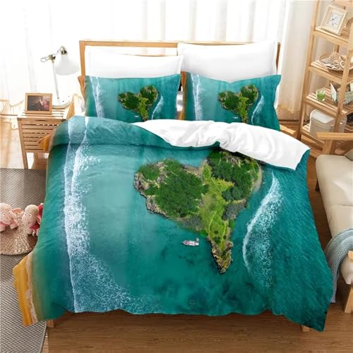 NDXRWDZR Bettwäsche 200x220 GrüNe Insel Bettwäsche-Set mit Reißverschluss Schließung für Erwachsene Kinder Weicher Atmungsaktive Mikrofaser Bettbezug + 2 Kopfkissenbezug 80x80 cm von NDXRWDZR