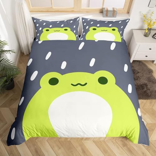 NDXRWDZR Bettwäsche 200x220 GrüNer Frosch Bettwäsche-Set mit Reißverschluss Schließung für Erwachsene Kinder Weicher Atmungsaktive Mikrofaser Bettbezug + 2 Kopfkissenbezug 80x80 cm von NDXRWDZR