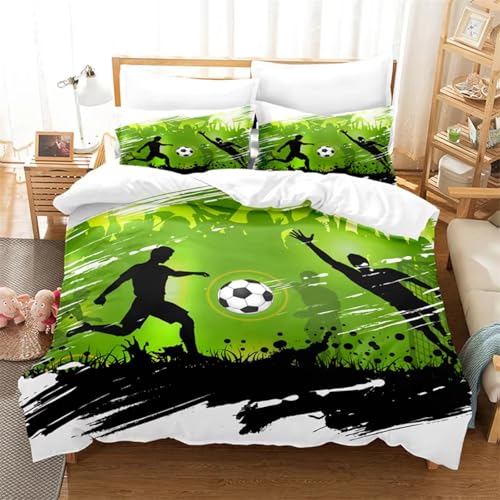 NDXRWDZR Bettwäsche 200x220 GrüNer FußBall Bettwäsche-Set mit Reißverschluss Schließung für Erwachsene Kinder Weicher Atmungsaktive Mikrofaser Bettbezug + 2 Kopfkissenbezug 80x80 cm von NDXRWDZR