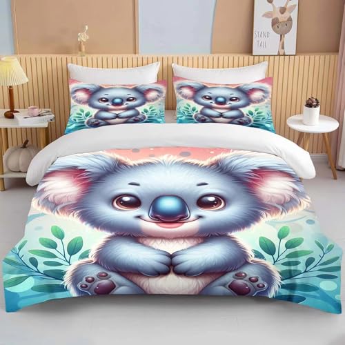 NDXRWDZR Bettwäsche 200x220 Koala Bettwäsche-Set mit Reißverschluss Schließung für Erwachsene Kinder Weicher Atmungsaktive Mikrofaser Bettbezug + 2 Kopfkissenbezug 80x80 cm von NDXRWDZR