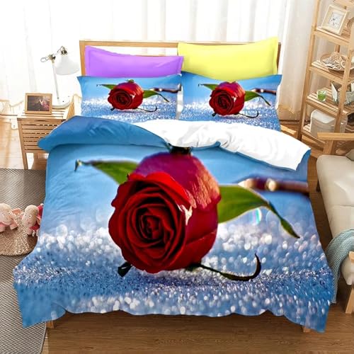 NDXRWDZR Bettwäsche 200x220 Rote Rosen Bettwäsche-Set mit Reißverschluss Schließung für Erwachsene Kinder Weicher Atmungsaktive Mikrofaser Bettbezug + 2 Kopfkissenbezug 80x80 cm von NDXRWDZR