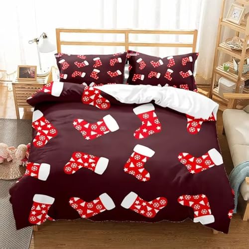 NDXRWDZR Bettwäsche 200x220 Rote Weihnachtsstiefel Bettwäsche-Set mit Reißverschluss Schließung für Erwachsene Kinder Weicher Atmungsaktive Mikrofaser Bettbezug + 2 Kopfkissenbezug 80x80 cm von NDXRWDZR