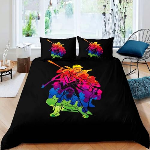 NDXRWDZR Bettwäsche 200x220 Schwarz Baseball Bettwäsche-Set mit Reißverschluss Schließung für Erwachsene Kinder Weicher Atmungsaktive Mikrofaser Bettbezug + 2 Kopfkissenbezug 80x80 cm von NDXRWDZR