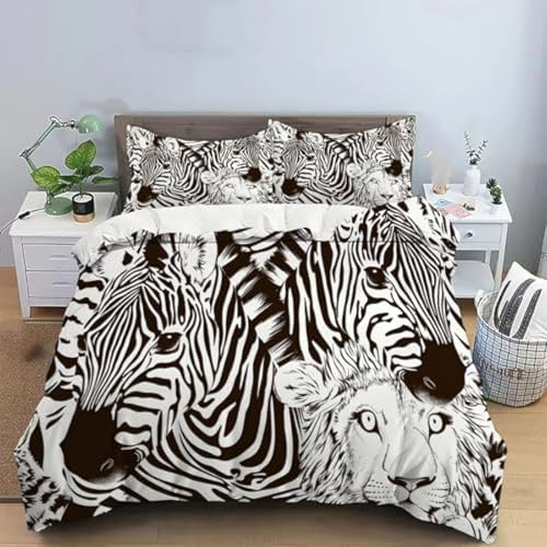 NDXRWDZR Bettwäsche 200x220 Schwarz-WeißEs Zebra Bettwäsche-Set mit Reißverschluss Schließung für Erwachsene Kinder Weicher Atmungsaktive Mikrofaser Bettbezug + 2 Kopfkissenbezug 80x80 cm von NDXRWDZR